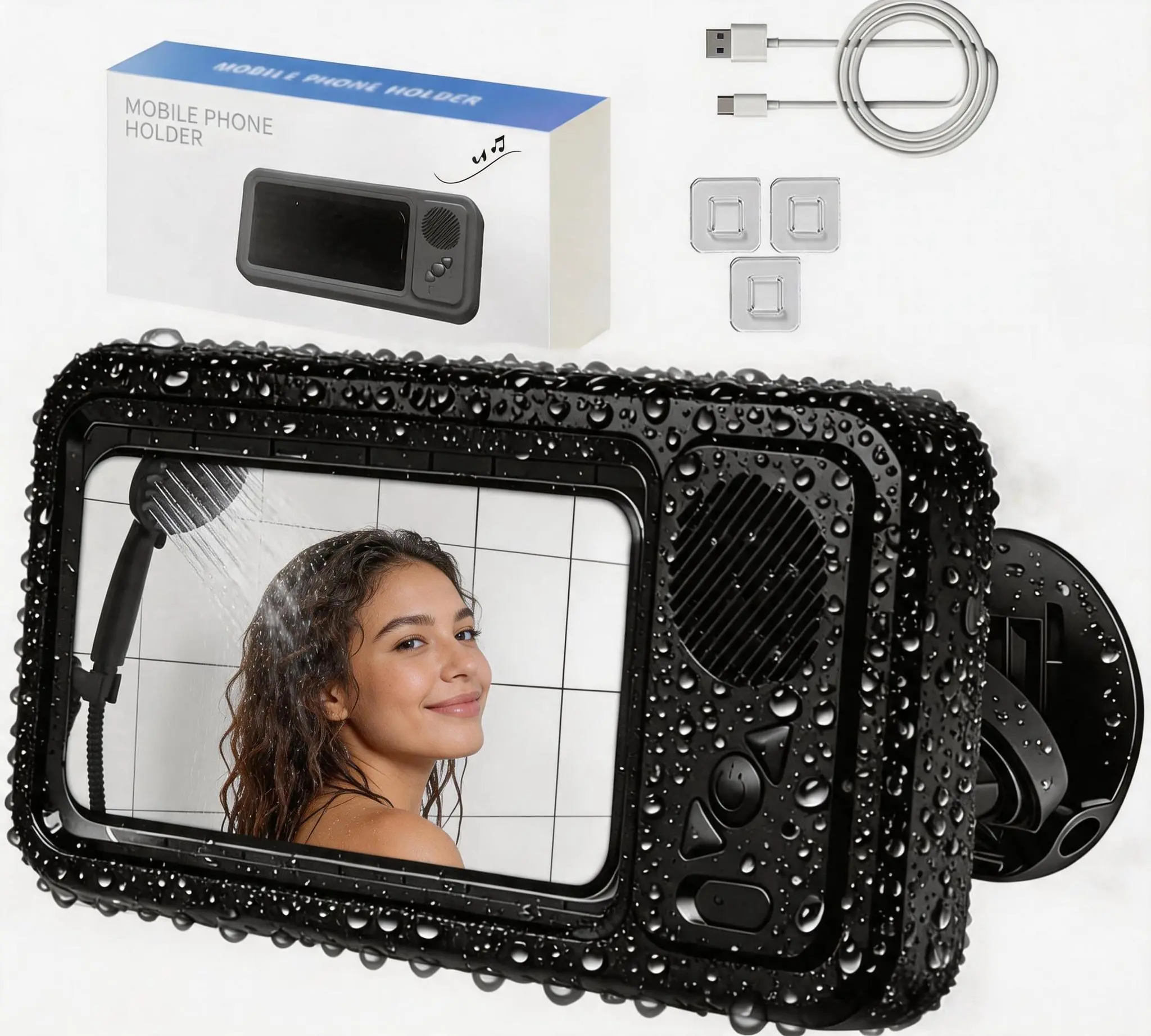 Waterproof Shower Phone Holder with Built-in Bluetooth Speaker, Anti-Fog Touch Screen, 360° Rotatable Wall Mount Bathroom Phone Stand for iPhone Android,back to school,back to school haul