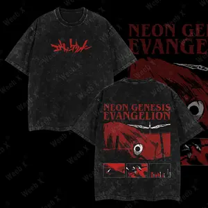 Weeb X "The End" Evangelion Retro Vintage Unisex Oversize Anime Manga Acid Washed Lightweight Cotton T-shirt, Anime Merch, Gift For Anime Fan, Weeaboo. anime merch