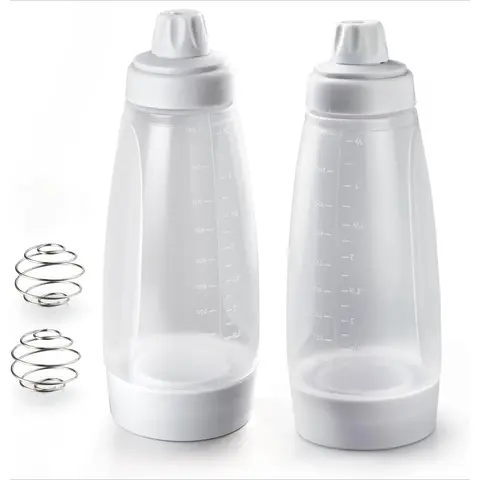 MIUVA 2-Pack 1L (1000ml) 2-in-1 Design Baking Pancake Batter Dispenser - BPA-Free Plastic & Smooth Metal Squeezer Bottle, Blender Balls, Silicone Components, Detachable Parts, 3.7 Inches, Crepe-Ready Flow (Spring Kitchen Gadget)