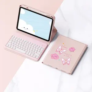 Butterfly Pattern Tablet Case with Keyboard, Tablet Protective Cover with Built-in Pen Slot, Detachable Keyboard Tablet Protector for iPad Samsung Galaxy, Tablet Casing