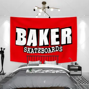 Bakers Skateboards Kick Push Tapestry Polyester Printed Home Or Outdoor Decoration Banner Flag Cotton Decorative Light Linen Cloth Black