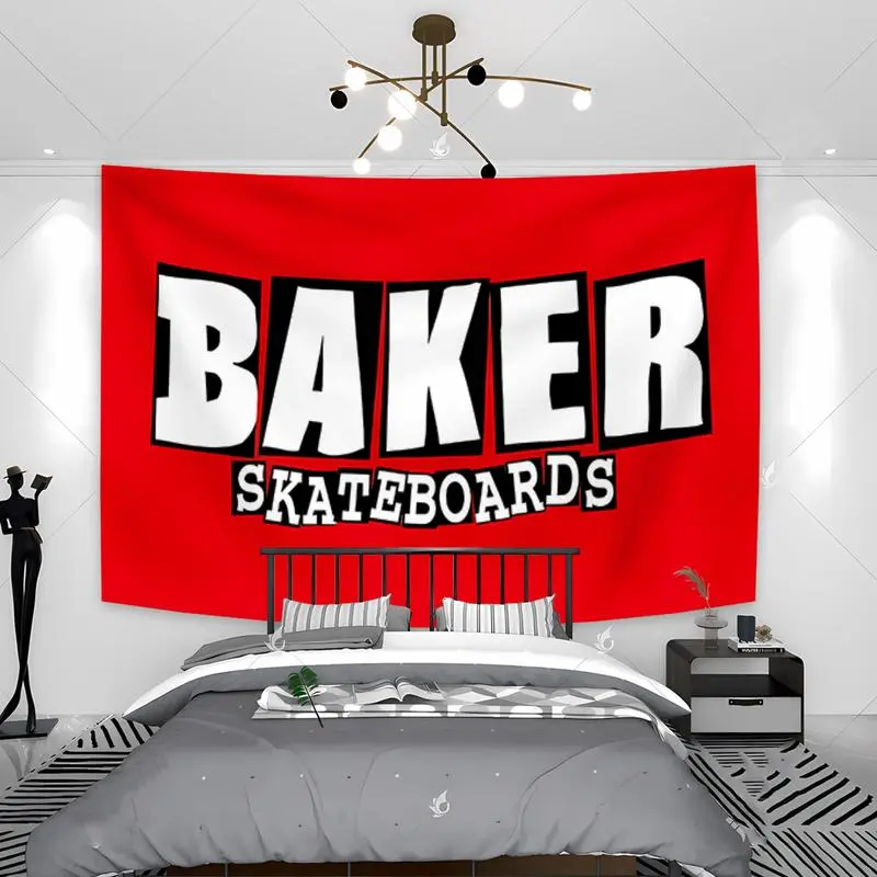 Bakers Skateboards Kick Push Full-Print Wall Hanging Tapestry, Lightweight Polyester-Cotton Linen Cloth, Hand Washable Home Bedroom Decor, Indoor/Outdoor Banner Flag, Black
