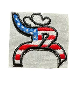 American Flag Cowboy Embroidered Hat Patch