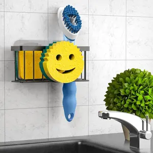 2025 Sponge Holder Smiley, Kitchen Sink Sink Rack, Sponge Holder with 2 Suction Cups/1 Adhesive Strip, Designed for Sponges, Soap, Dishwashing Brushes, Brushes, Brushes