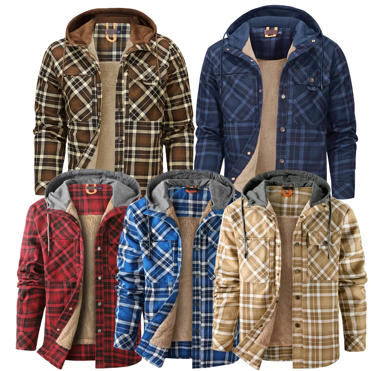 Men's Checked Flannel Jacket, Stylish Hooded Shirt Coat with Warm Fleece Lining, Long Sleeve Button-Down Top for Casual Outfits