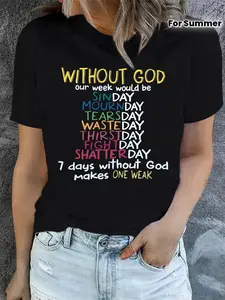 Womenswear Women's 100% Cotton Casual T-Shirt, Funny Christian "Without God 7 Days Makes 1 Weak" Graphic Novelty Faith Religious Tee