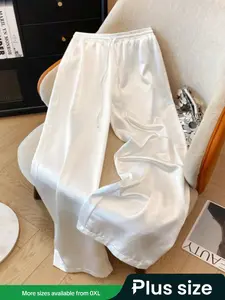 Elegant Plus Size Satin Straight Leg Pants for Women, Elastic Waist Drawstring Design, Perfect for Daily Wear & Casual