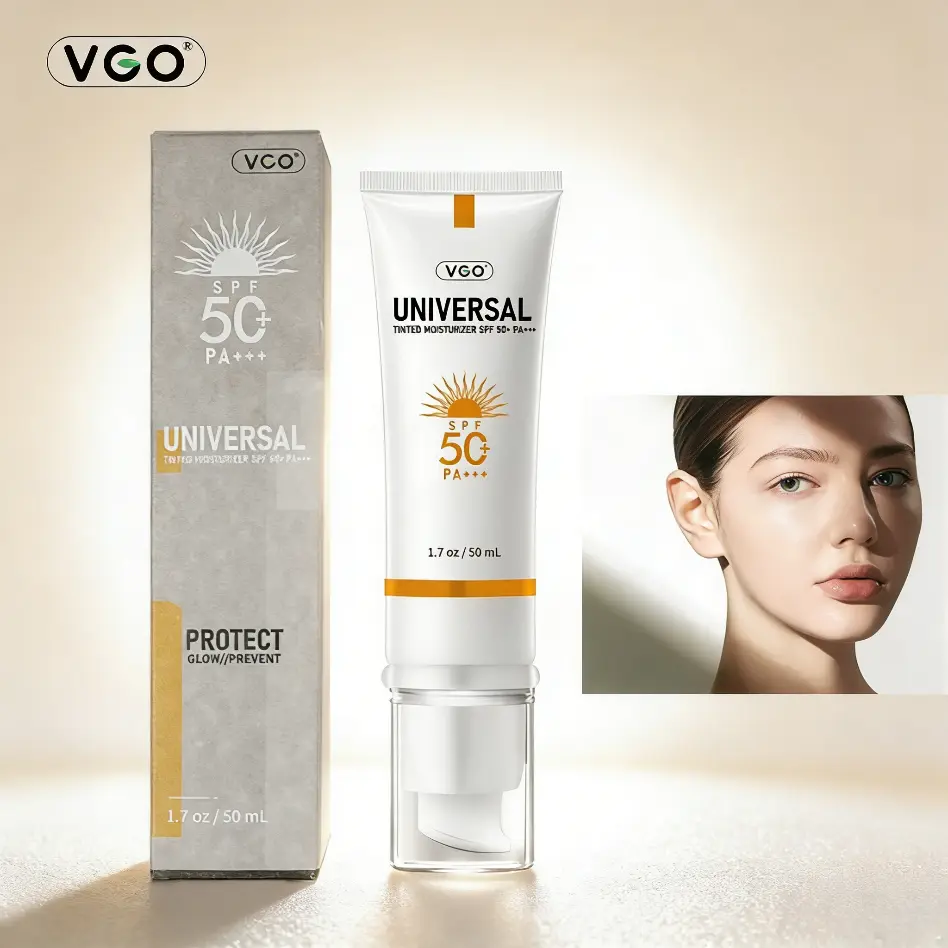 VGO Tinted Sunscreen for Face SPF 50, Hydrating Sun Essence Face Sunscreen Leaves No Sticky Feeling Sunscreen 50ml / 1.7oz Moisture Hydrate