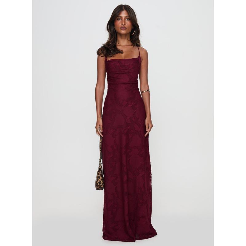 Celena Maxi Dress Burgundy Burnout