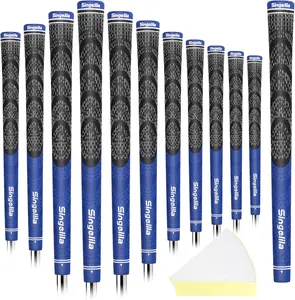 Singelila Blue Hybrid Golf Grips 13-Piece Pack with 15 Tapes – Standard Size Half Rubber Half Cotton Cord – All-Weather Grip and Control – Golf Club Grips for Every Golfer