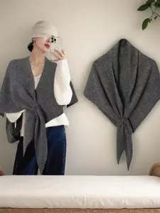 Lazy street style with a triangular scarf, women's autumn and winter neck warmer, solid-color large shawl for outdoor and air-conditioned room layering, Trendy Solid Shawl