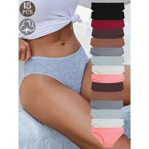 15 Pcs Of Women's Cotton Multi-Color Simple And Comfortable Sports Style Light And Breathable Low Waisted Panties Womenswear Party
