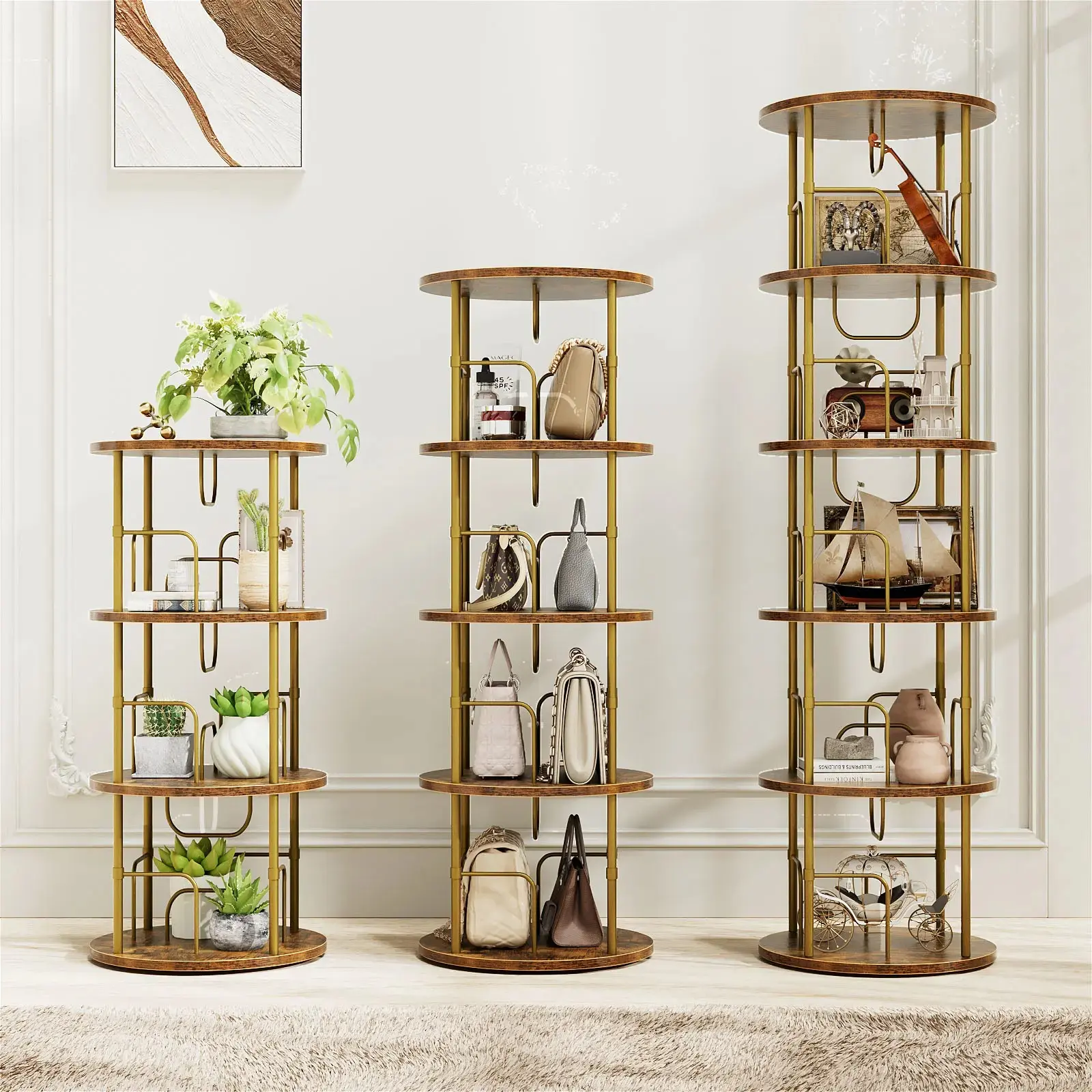 Rotating Bookshelf,3 Tier -5 Tier Spinning Bookshelf Tower,360° Display Unique Round Bookcase,Floor Standing Corner Revolving Bookshelf Storage Organizer for Home Study Office Furniture Living Room