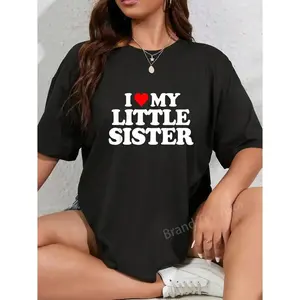 100% Cotton I Love My Little Sister - Heart Funny Fun Gift Tee T-Shirt