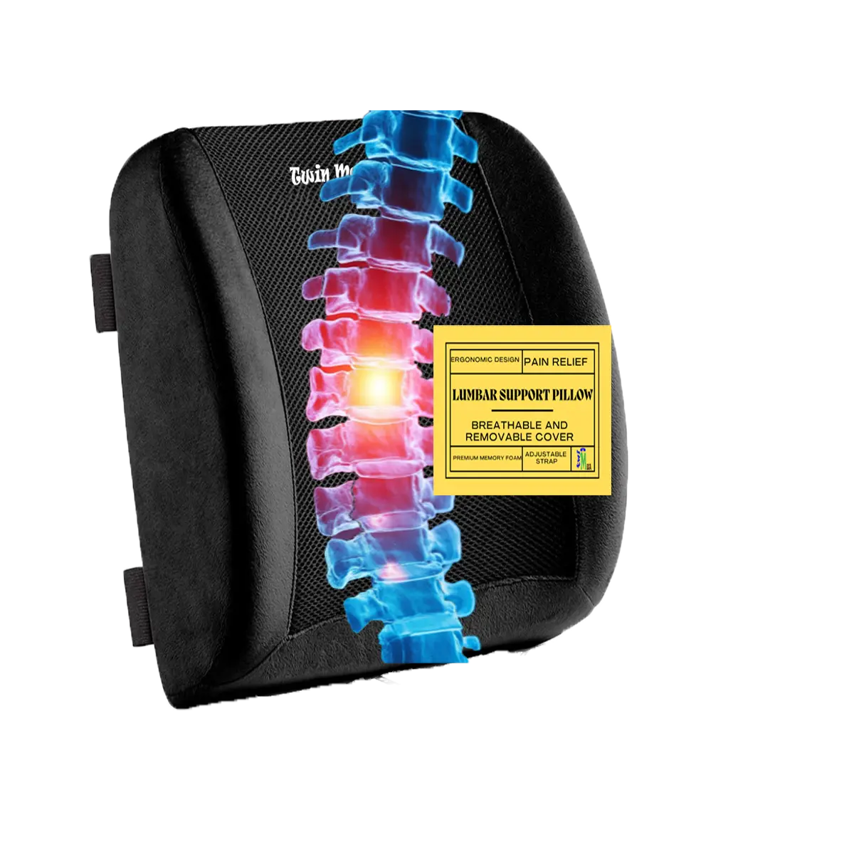 Ergonomic Lumbar Support Pillow for Car and Home – Premium Memory Foam Back Cushion for Office Chair, Seat, and Driving Comfort (Black)