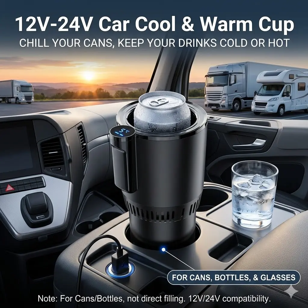 12V Thermal Electric Car Cup Holder Cooler - 18.6oz Fast Cooling Mug (32°F/0°C) Portable Mini Beverage Refrigerator for Truck, Camping