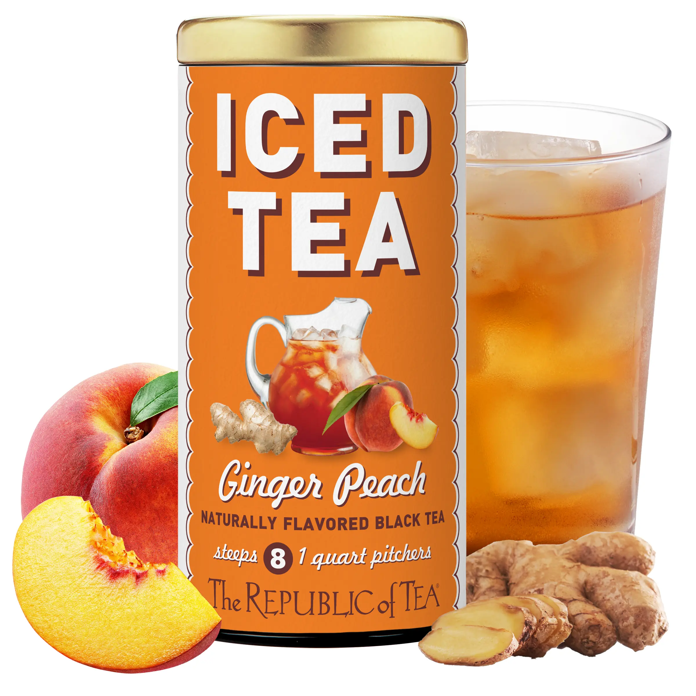 The Republic of Tea - Ginger Peach Black Iced Tea Bags, 8 Large Quart-Sized Iced Tea Pouches, Naturally Caffeinated