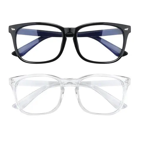Unisex Retro Blue Light Clearglasses 2-Pack - Reinforced Plastic Frame, Round Shapes, Replaceable Lenses, Cost-Effective All-Occasion Fashion Eyewear for Adults, Office/Gaming Screen Use, Gifts for Adults