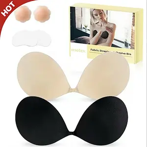Nsolex 2 Pairs Fabric Adhesive Bra Set  Comfortable Front Closure Strapless Invisible Push-Up Reusable for Bridal Party Dress Women's Underwear