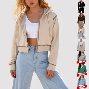 Yeokou Women's Zip Up Y2K  Short Hooded Sweatshirt Colorblock Zip Pullover Top - Stylish Cropped Fit & Comfortable Material for Casual Outings