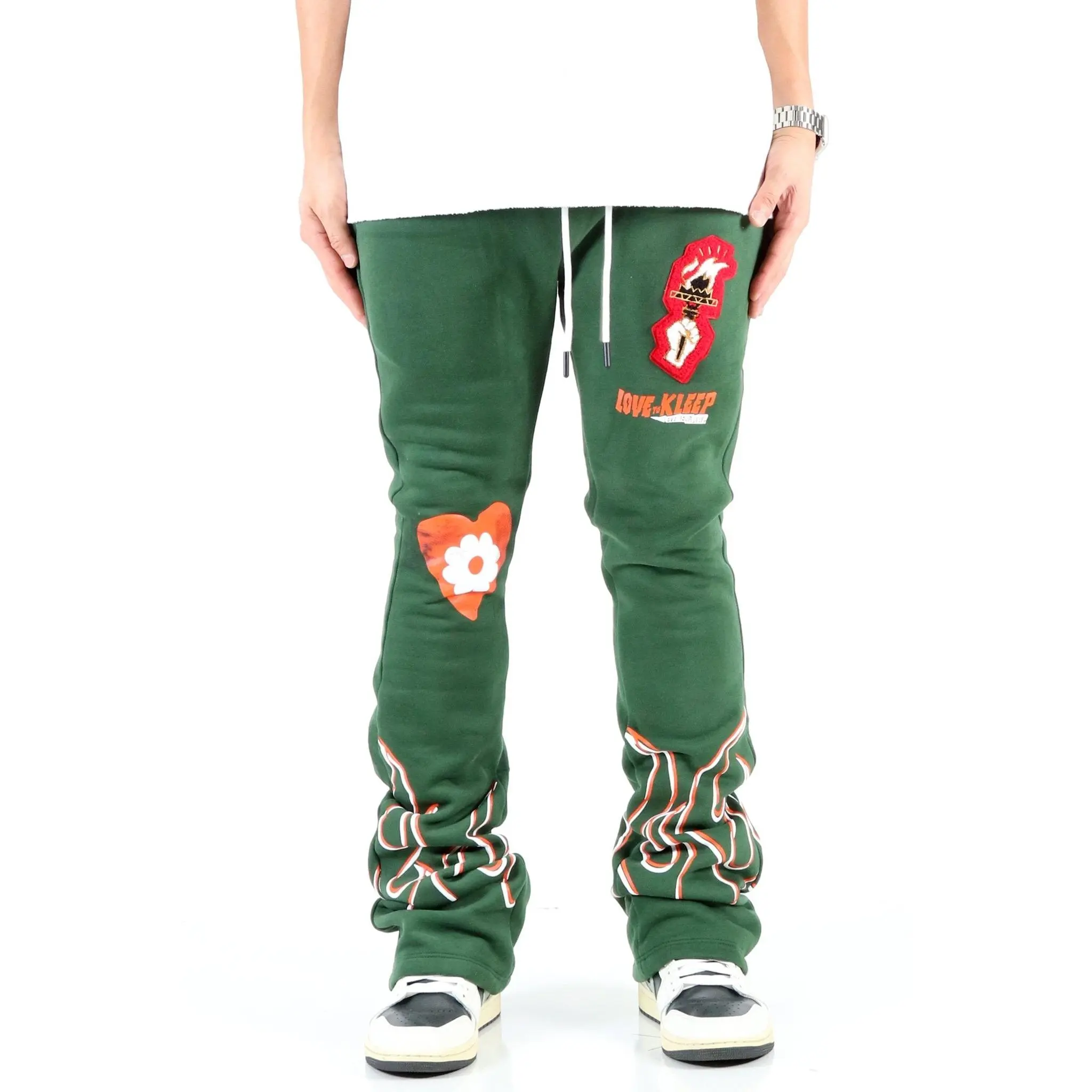 MEDUSA Heavy weight brushed graphic skinny flare stacked pants