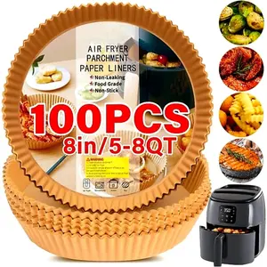 100 Pack 8 Inch Round Air Fryer Liners Disposable Unbleached Parchment Paper Non Stick Grease Resistant Heat Resistant Baking Paper for Air Fryer and Oven