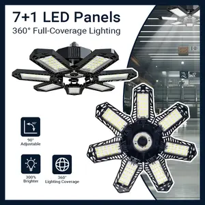 2pcs Mini LED Garage Light, 7+1 Adjustable Panel, 6500K Daylight, Super Bright, Foldable, Ceiling Mounted, Plastic Cover,  Switch Control, Semi Buried, for Basement, Warehouse, Storage Room, Garage Lighting, Energyefficient Light, Ceiling Mounted Fixture