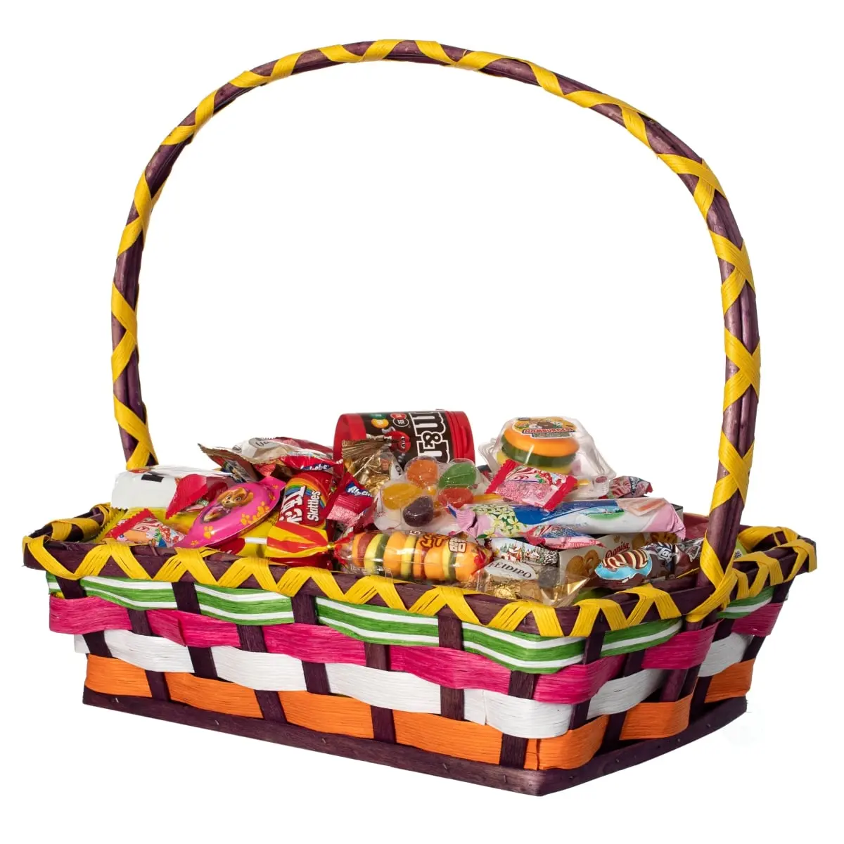 212 MAIN Vibrant Wicker Weaving Basket with Colorful Bands - Handle-Equipped Home Organizer for Easter Candy, Garden Wedding Decor