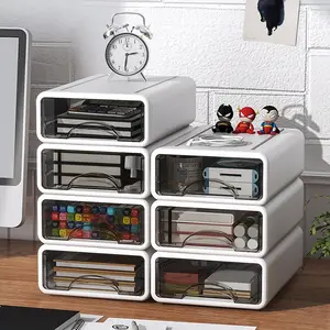 4 Pack White Stackable Desk Organizer with Drawers, Desktop Storage Drawers with Compartments for Office Supplies, Makeup, Pencils, Tape, Erasers, Paperclips and Chargers