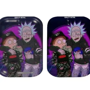 Premium Cartoon Drinking Soda and Ice Tea 7x5 Inch Metal Tray Set with Magnetic Lid Plates Square Tableware