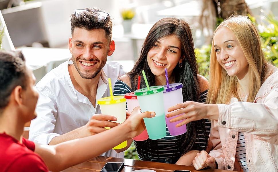 Color Changing Cups 10Pcs 24oz Plastic Tumblers With Lids and Straws for Iced Coffee Smoothie - Reusable Leak Proof Party Cups for