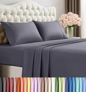 Queen Size Sheet Set – 4 Piece Bed Sheets, Soft and Breathable Microfiber, Includes 1 Fitted Sheet, 1 Flat Sheet and 2 Pillowcases – Oeko Tex (Grey)