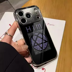 H-Him Ornate Heartagram Phone Case For iPhone 17 16 15 14 13 12 Pro Max Plus Electroplated Metal Bumper Case Slim Tempered Glass Back Advanced Materials Shockproof Anti-Scratch Luxury Case Fashion Durable Stylish