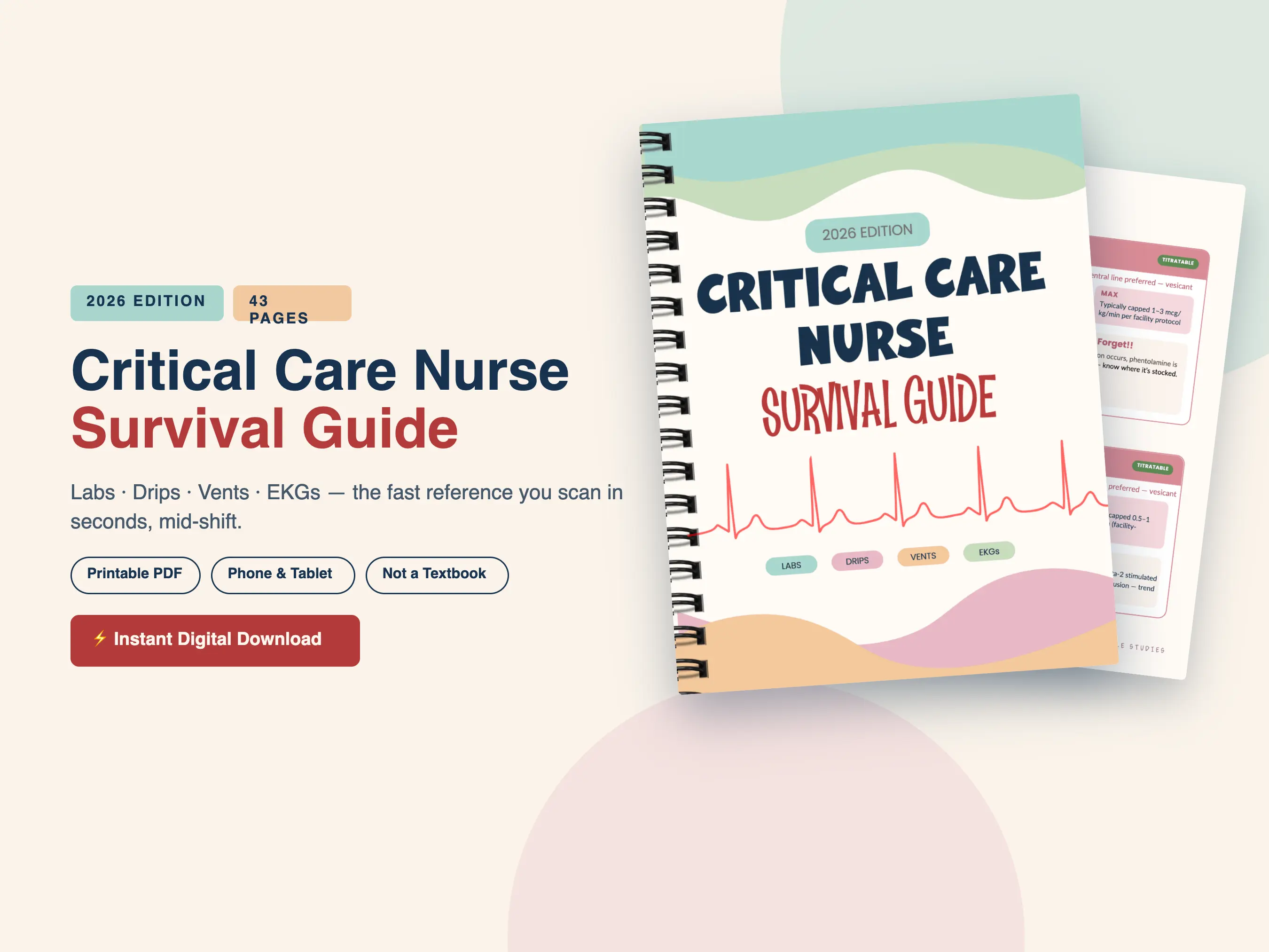 Critical Care Nurse Survival Guide, ICU Reference PDF for Labs, ABGs, Drips & EKGs