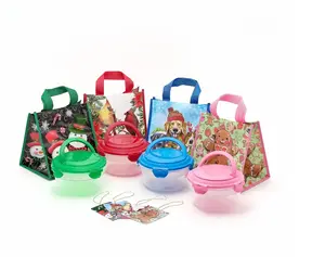 LocknLock Set of 4 Polypropylene Bowls with Handle Lids & Festive Holiday Bags for Cookie Exchanges & Secret Santas Ideal for Holiday Cheer