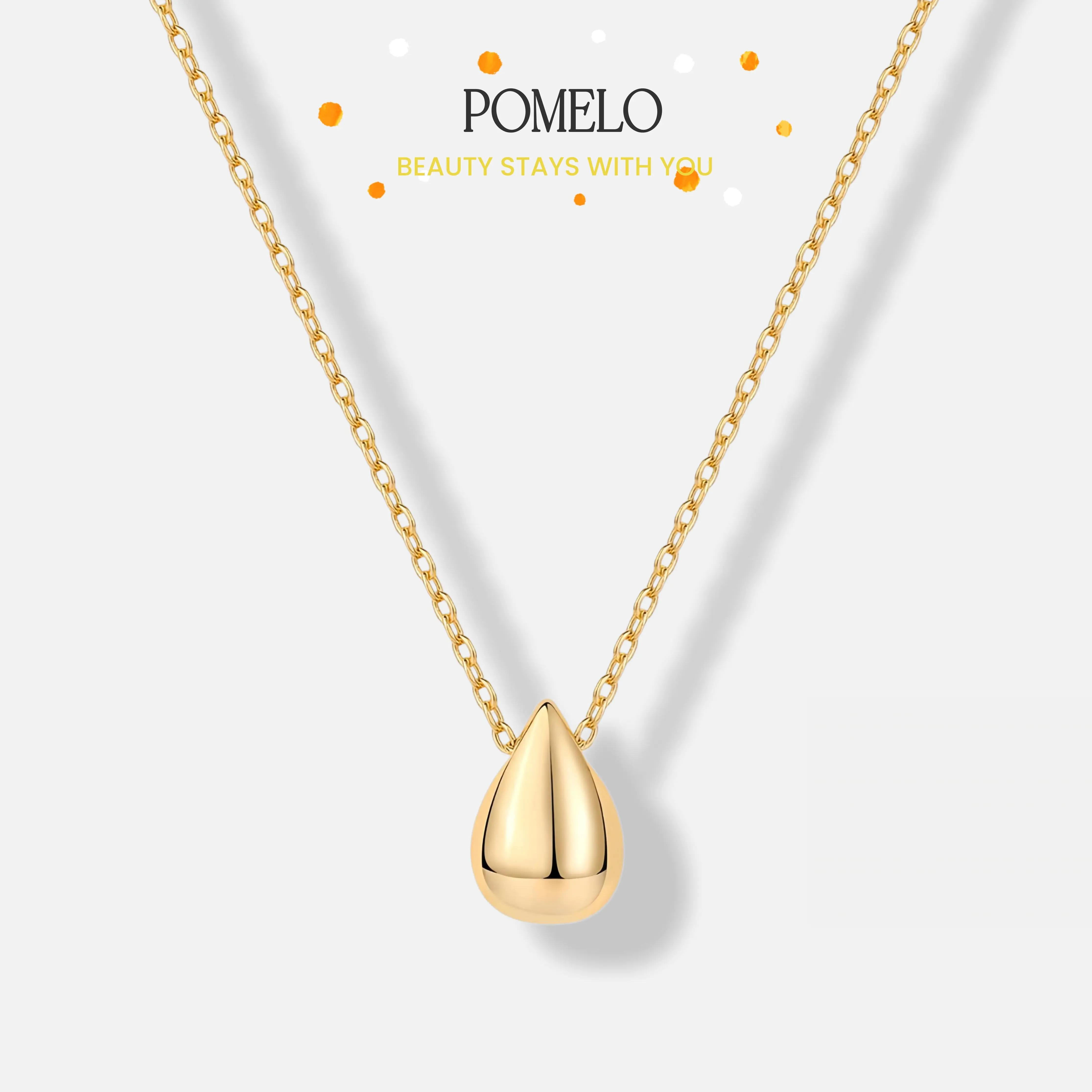 POMELO Women Teardrop Pendant Necklace | 14K Gold Plated, Hypoallergenic Medical Stainless Steel, Fade-Proof Adjustable Chain