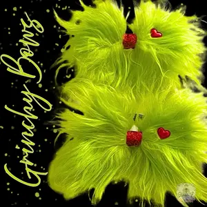 Green Christmas Bow with Red Glitter Heart - Furry and Soft