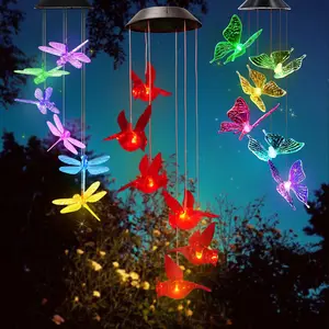 Solar Hummingbird Wind Chimes LED Waterproof Solar Powered Hanging Lights Outdoor Wind Bells Light Garden Decorations Gifts for Mom Colorful Magical Home Decor