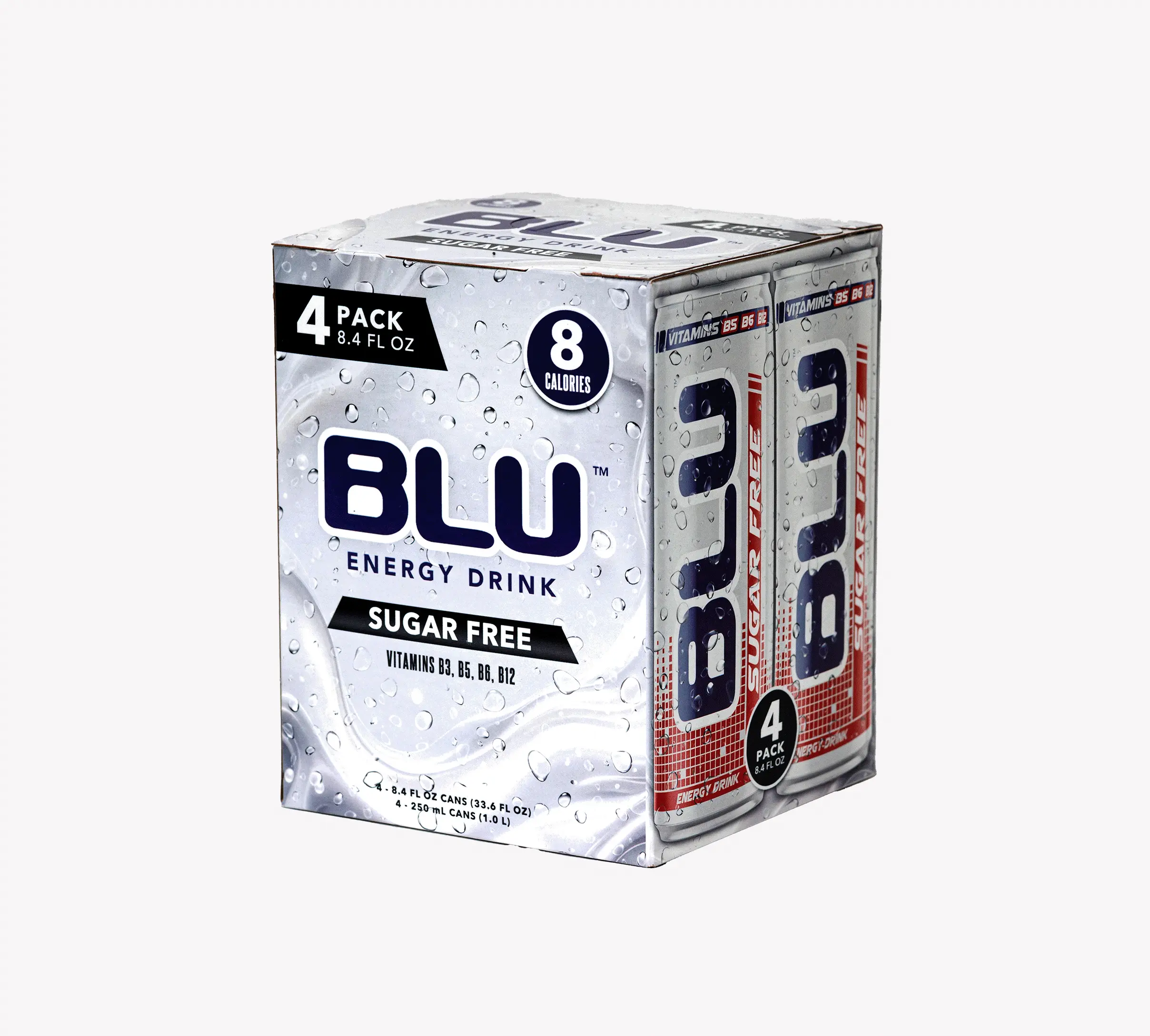 BLU Sugar Free 4-Pack Energy Drink - Smooth Refreshing with B Vitamins B3 B6 B12 for Focus & Energy - 8.4 fl oz - Clean Energy Beverage