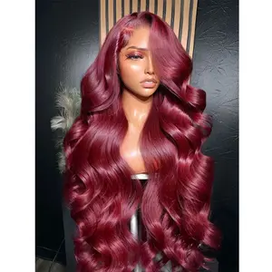 Body Wave 99j Burgundy HD Transparent Lace Front Wigs 13x4 Lace Frontal Human Hair Pre Plucked For Woman Pre Plucked Natural Hairline