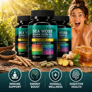 Black Seed Oil Capsules with Ashwagandha, Ginger, Sea Moss, Turmeric, Burdock Root, Bladderwrack, Vitamin C & D3, Immune & Energy Support Formula, 60 Count