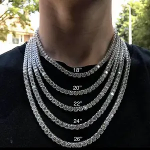 Synthetic Tennis Necklace 3-6mm Sparkling Stones 16-24" Chain Unisex Hip Hop Jewelry Gift for Weddings Birthdays Anniversaries Eco-Friendly Hypoallergenic