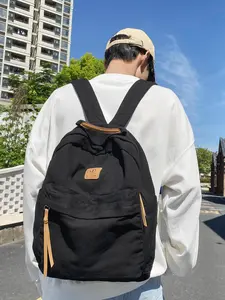 Casual Plain Backpack with Letter Patch, Fashionable Backpack for School & Work, Casual Trendy Versatile High-quality Daily Commuting Bag