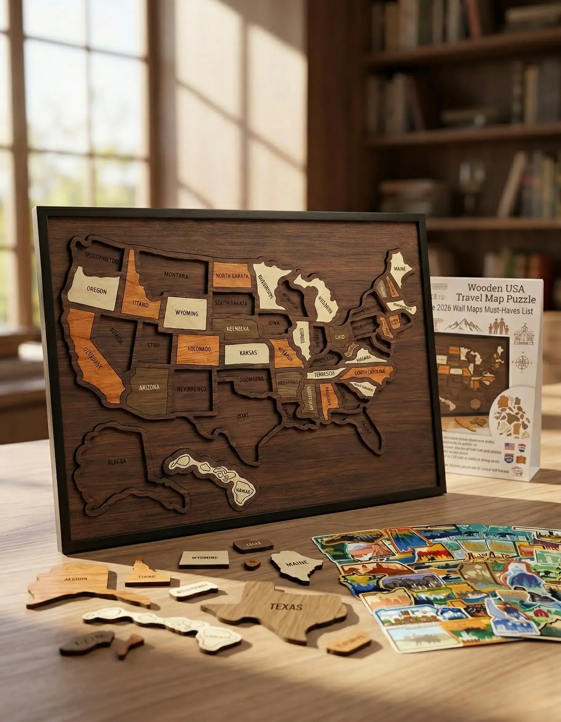 【TikTokShopSummerSale】Wooden U.S.A, Map puzzle, travel map puzzle, anniversary gift, children's geography puzzle, or perfect holiday gift for couples and families, record your journey, memory making, home decor, unique traveler gift,