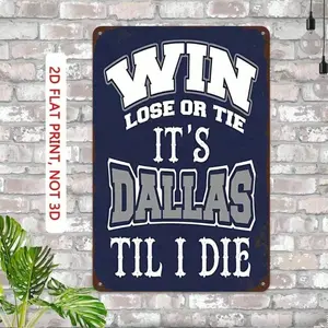 Dallas Cowboys Metal Sign 8x12 Inch, Tin Sign Wall Decor, Home Decor for Man Cave Bar Garage Game Room, Rustic 2D Flat Metal Plaque, Vintage