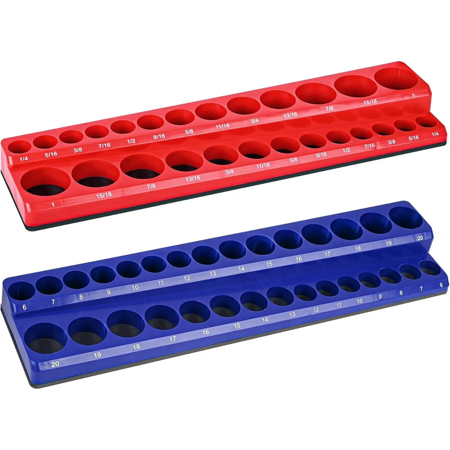 Socket Organizer 2-  Socket Holder 3/8 Inch Drive Metric SAE Trays Tool Storage Set  Rail Holds 56 Sockets for Tool Box Drawer