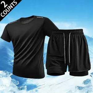 Odor Resistant Mens Clothing Durable Short Sleeve T Shirt and Double Layer Running Shorts 2 Piece Long Lasting Athletic Set for Frequent Workouts and Outdoor Use