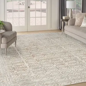 Nourison Desire Modern Geometric Indoor Rug - Polyester Fiber, Repeating Design, Neutral Tones, Shimmer Effect, Beige, Modernism, Multi-Tonal Area Rugs, Beige Area Rugs