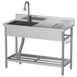 Heavy-Duty Workstation for Home Chores! 47" x 22" Gray Stainless Steel Freestanding Laundry Sink with Pull Down Faucet, Ideal for Garage, Mudroom & Laundry Space