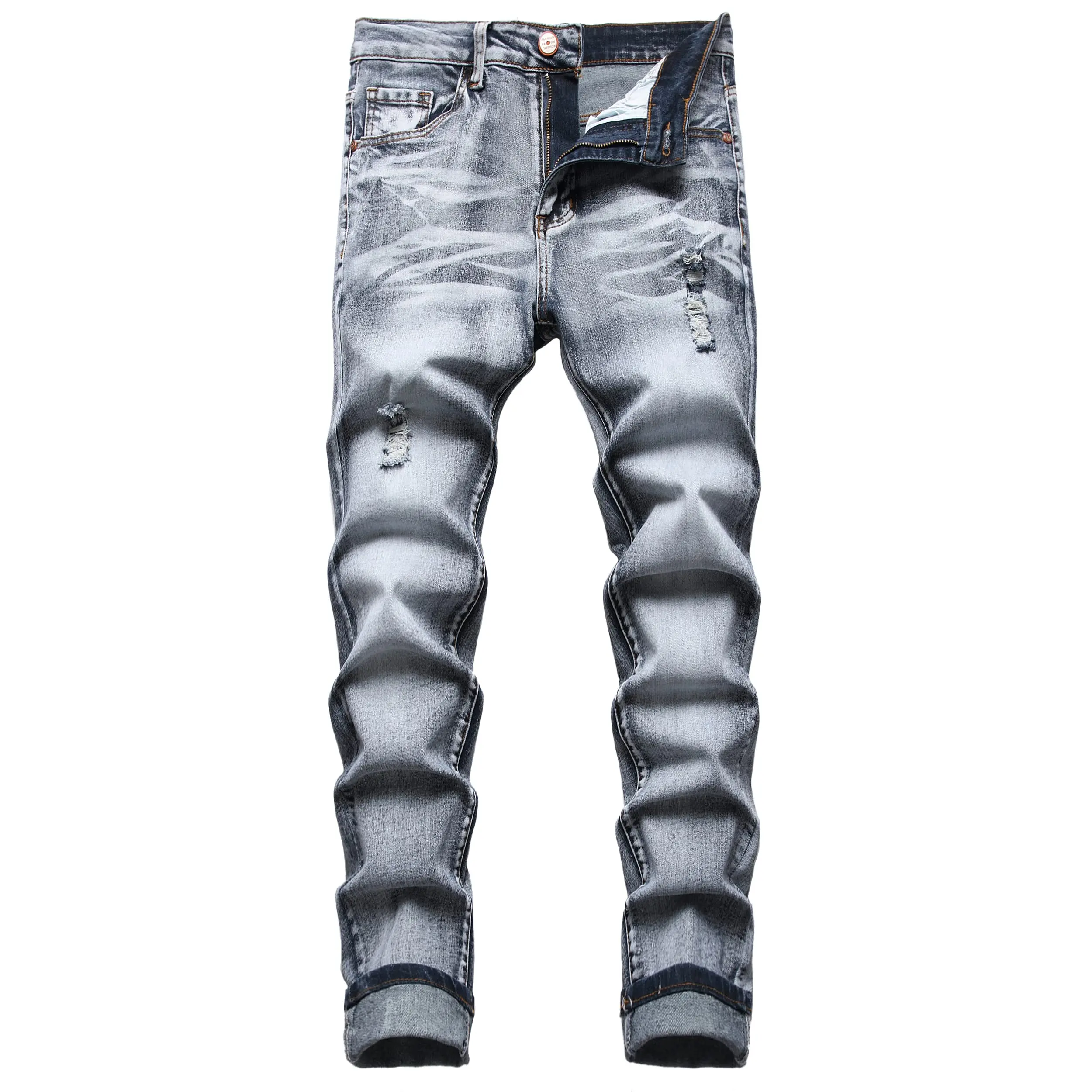 JUNBAOSS Men's Slim Fit Stretch Jeans Ripped Skinny Jeans for Men, Distressed Straight Leg Fashion Casual Popular Chic Comfort Flex Waist Denim Pants, Menswear Classic Street Style Cotton Fabric Jean Natural Hipster Personalized Stylish Jeans with Pockets